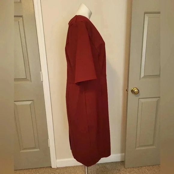 Eloquii 9 to 5 Stretch Minimalist Career Work Burgundy Red Knee Length Dress(20) - Picture 5 of 11